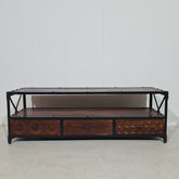 Metal Factory Industrial Indian Solid Wood Tv Unit Media 150x45x50 cm
